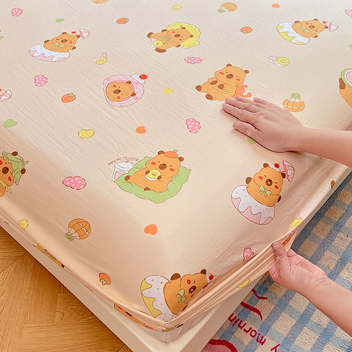 91家纺网 家纺一手货源 找家纺 优尚佳生活馆 2025新款亲肤水洗棉印花床笠单品床笠单件单床笠 床笠款-卡皮巴拉