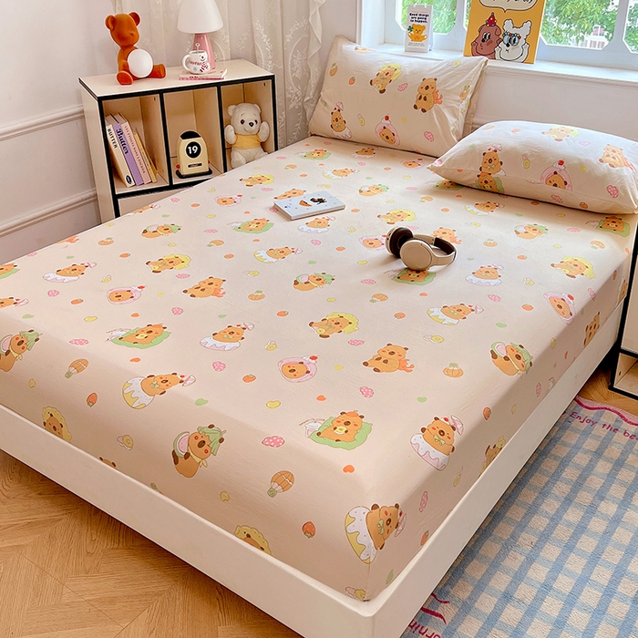 91家纺网 家纺一手货源 找家纺 优尚佳生活馆 2025新款亲肤水洗棉印花床笠单品床笠单件单床笠 床笠款-卡皮巴拉