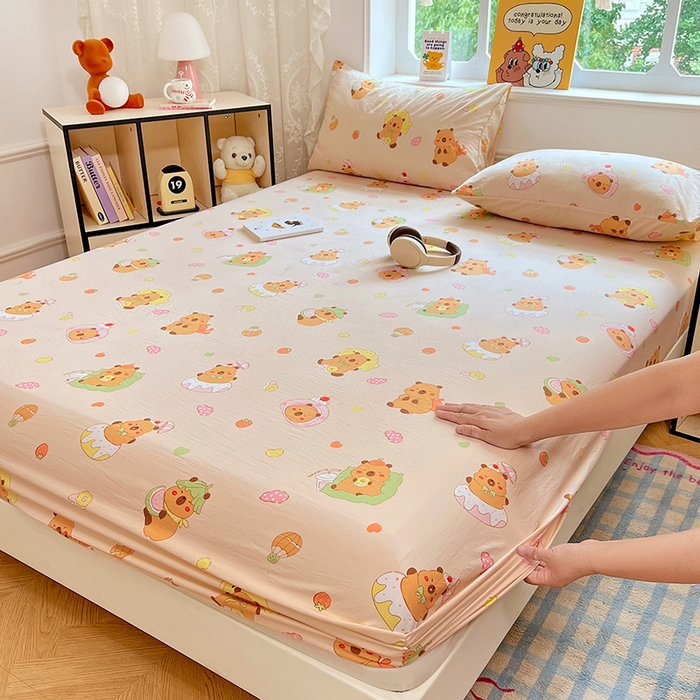 91家纺网 家纺一手货源 找家纺 优尚佳生活馆 2025新款亲肤水洗棉印花床笠单品床笠单件单床笠 床笠款-卡皮巴拉