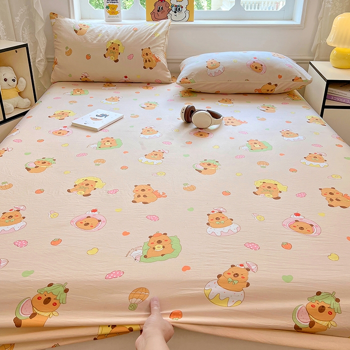 91家纺网 家纺一手货源 找家纺 优尚佳生活馆 2025新款亲肤水洗棉印花床笠单品床笠单件单床笠 床笠款-卡皮巴拉