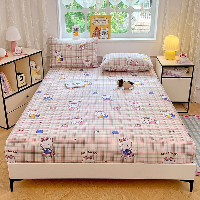 91家纺网 家纺一手货源 找家纺 优尚佳生活馆 2025新款亲肤水洗棉印花床笠单品床笠单件单床笠 床笠款-凯蒂猫