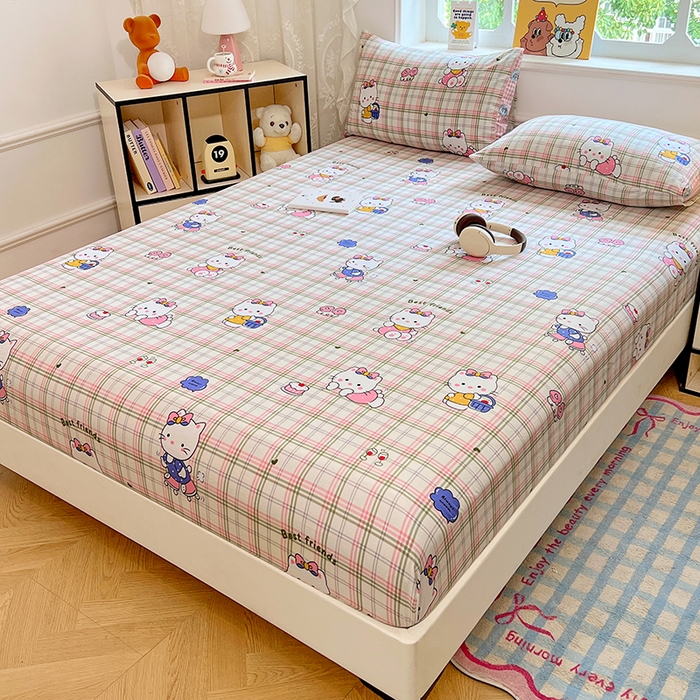 91家纺网 家纺一手货源 找家纺 优尚佳生活馆 2025新款亲肤水洗棉印花床笠单品床笠单件单床笠 床笠款-凯蒂猫