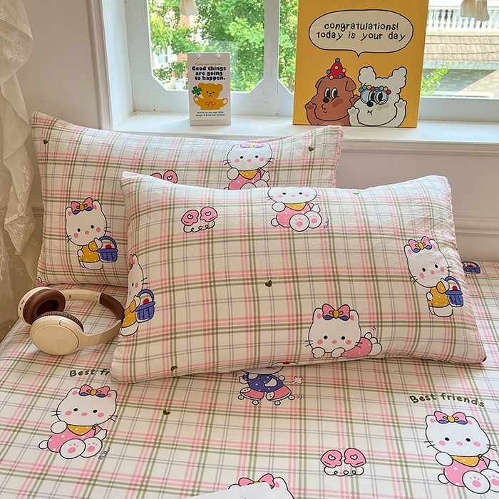 91家纺网 家纺一手货源 找家纺 优尚佳生活馆 2025新款亲肤水洗棉印花床笠单品床笠单件单床笠 床笠款-凯蒂猫