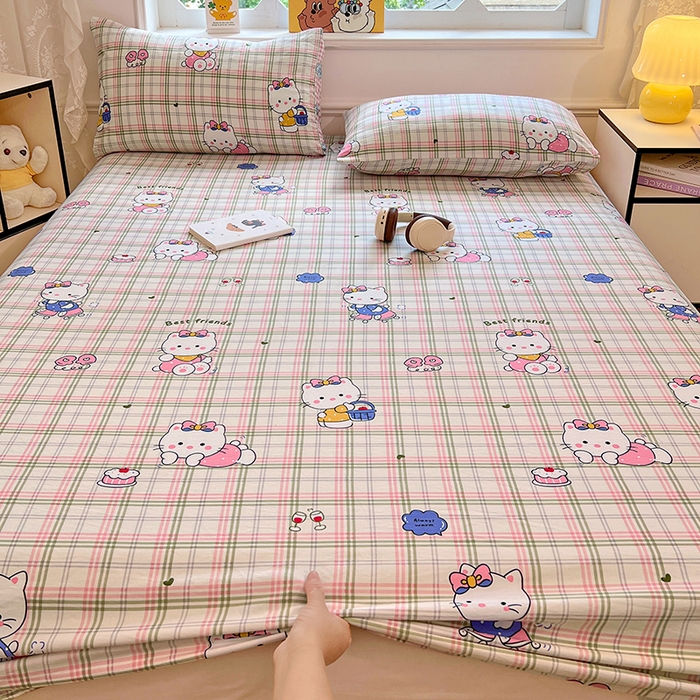 91家纺网 家纺一手货源 找家纺 优尚佳生活馆 2025新款亲肤水洗棉印花床笠单品床笠单件单床笠 床笠款-凯蒂猫