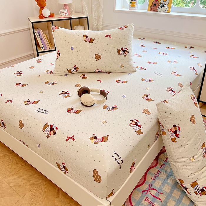 91家纺网 家纺一手货源 找家纺 优尚佳生活馆 2025新款亲肤水洗棉印花床笠单品床笠单件单床笠 床笠款-可爱腊肠狗