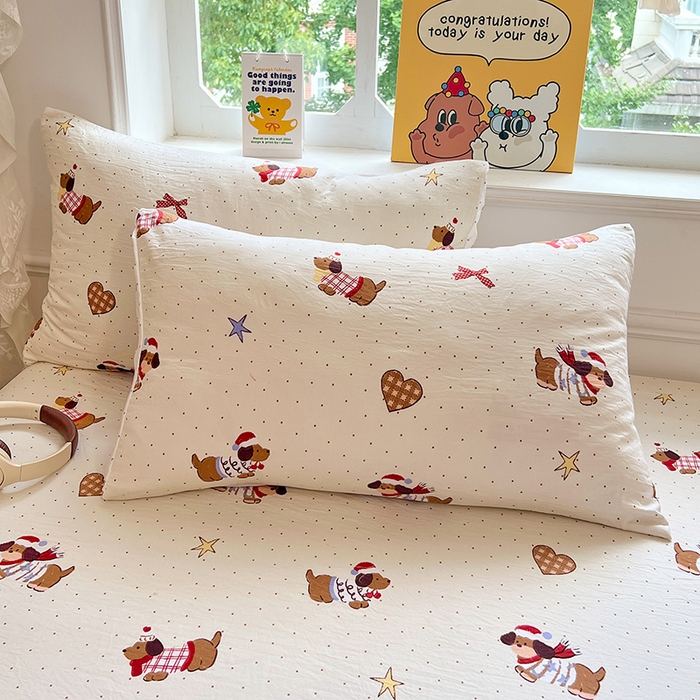 91家纺网 家纺一手货源 找家纺 优尚佳生活馆 2025新款亲肤水洗棉印花床笠单品床笠单件单床笠 床笠款-可爱腊肠狗