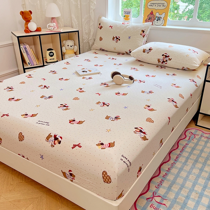 91家纺网 家纺一手货源 找家纺 优尚佳生活馆 2025新款亲肤水洗棉印花床笠单品床笠单件单床笠 床笠款-可爱腊肠狗