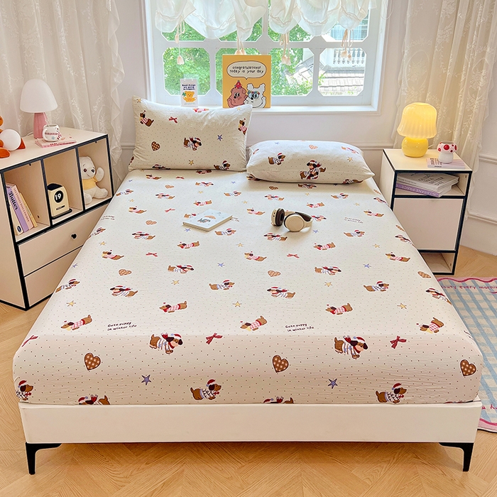 91家纺网 家纺一手货源 找家纺 优尚佳生活馆 2025新款亲肤水洗棉印花床笠单品床笠单件单床笠 床笠款-可爱腊肠狗