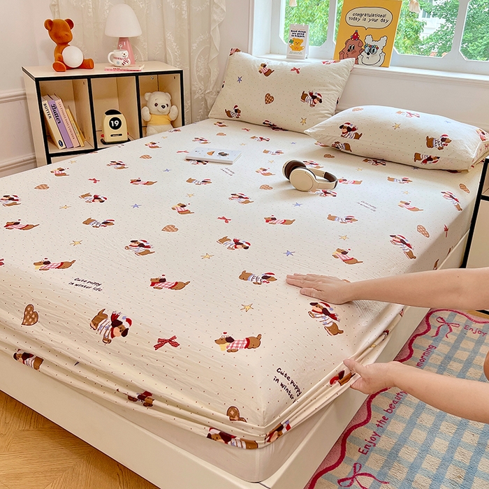 91家纺网 家纺一手货源 找家纺 优尚佳生活馆 2025新款亲肤水洗棉印花床笠单品床笠单件单床笠 床笠款-可爱腊肠狗