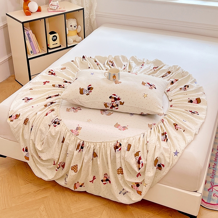 91家纺网 家纺一手货源 找家纺 优尚佳生活馆 2025新款亲肤水洗棉印花床笠单品床笠单件单床笠 床笠款-可爱腊肠狗