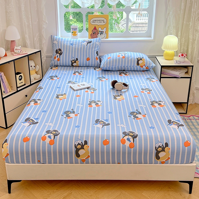 91家纺网 家纺一手货源 找家纺 优尚佳生活馆 2025新款亲肤水洗棉印花床笠单品床笠单件单床笠 床笠款-企鹅派对