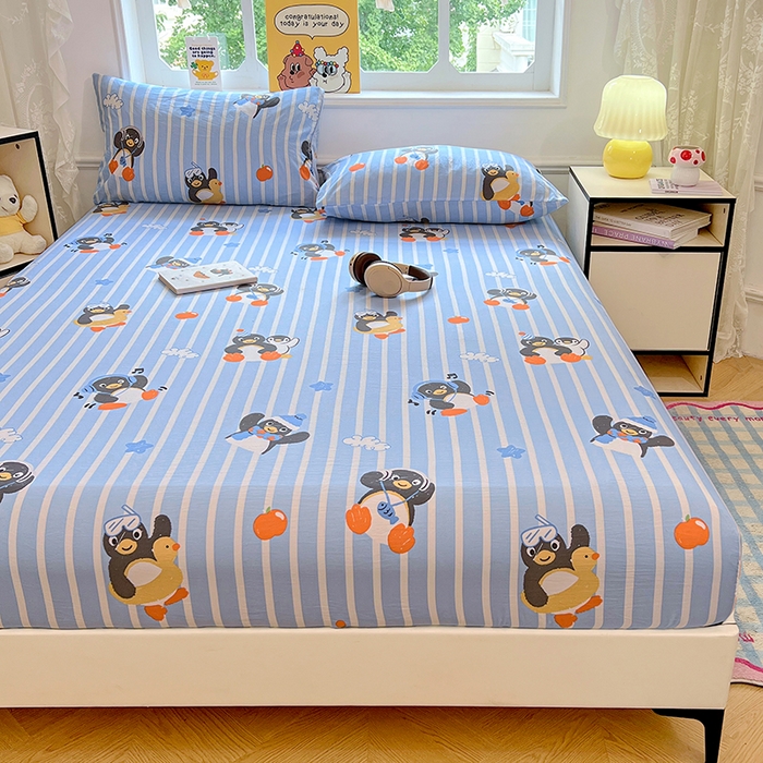 91家纺网 家纺一手货源 找家纺 优尚佳生活馆 2025新款亲肤水洗棉印花床笠单品床笠单件单床笠 床笠款-企鹅派对