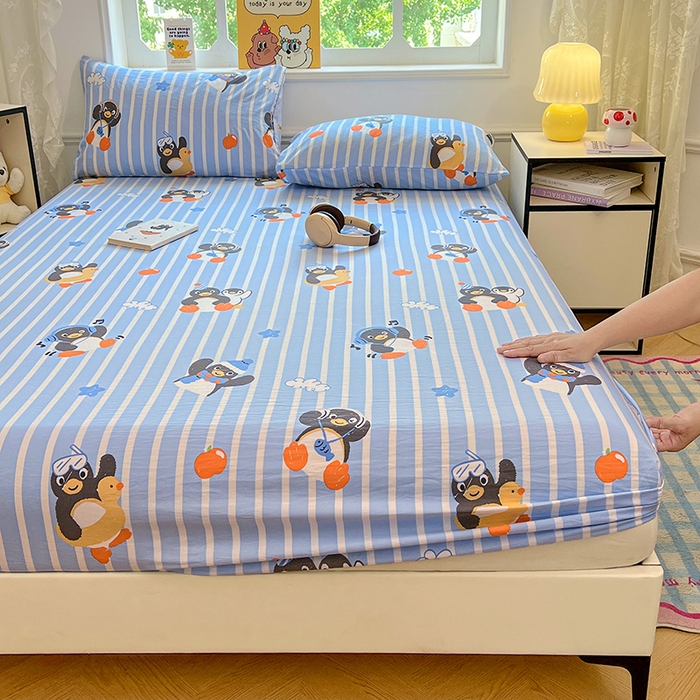 91家纺网 家纺一手货源 找家纺 优尚佳生活馆 2025新款亲肤水洗棉印花床笠单品床笠单件单床笠 床笠款-企鹅派对