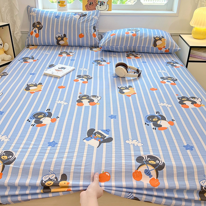 91家纺网 家纺一手货源 找家纺 优尚佳生活馆 2025新款亲肤水洗棉印花床笠单品床笠单件单床笠 床笠款-企鹅派对