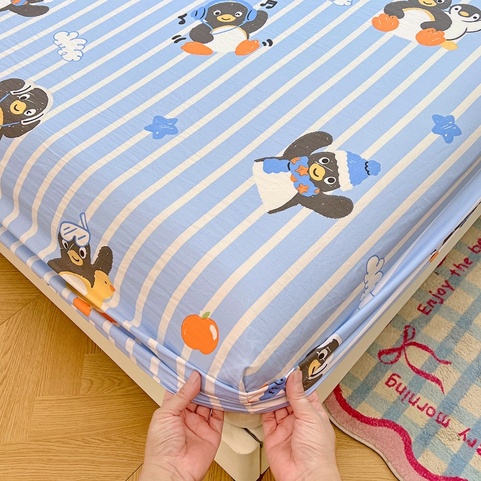 91家纺网 家纺一手货源 找家纺 优尚佳生活馆 2025新款亲肤水洗棉印花床笠单品床笠单件单床笠 床笠款-企鹅派对