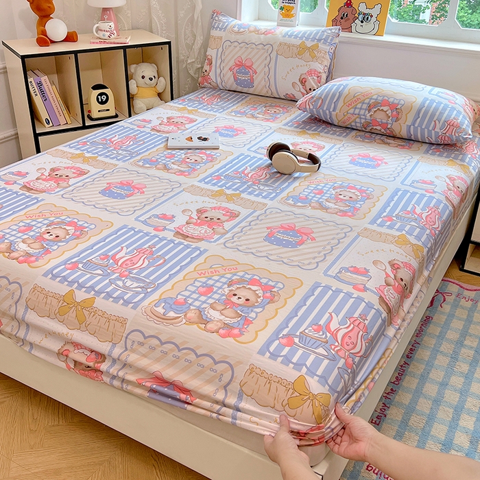 优尚佳生活馆 2025新款亲肤水洗棉印花床笠单品床笠单件单床笠 床笠款-熊熊下午茶