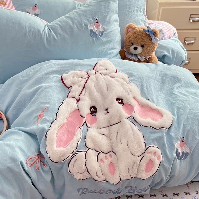 91家纺网 家纺一手货源 找家纺 优佳优品 2025新款水洗棉印花贴布绣四件套【提供买家秀】 朱迪兔