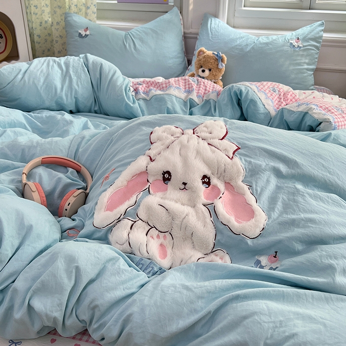 91家纺网 家纺一手货源 找家纺 优佳优品 2025新款水洗棉印花贴布绣四件套【提供买家秀】 朱迪兔