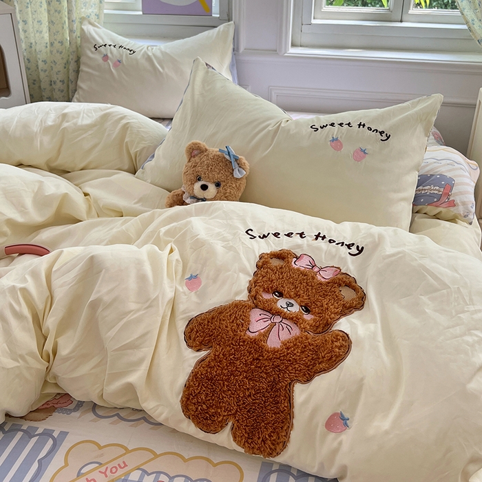 91家纺网 家纺一手货源 找家纺 优佳优品 2025新款水洗棉印花贴布绣四件套【提供买家秀】 帕丁顿熊