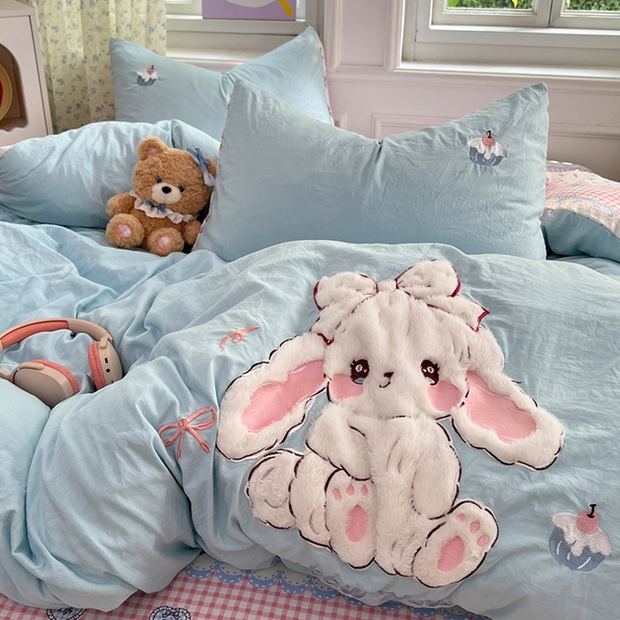 91家纺网 家纺一手货源 找家纺 优佳优品 2025新款水洗棉印花贴布绣四件套【提供买家秀】 朱迪兔