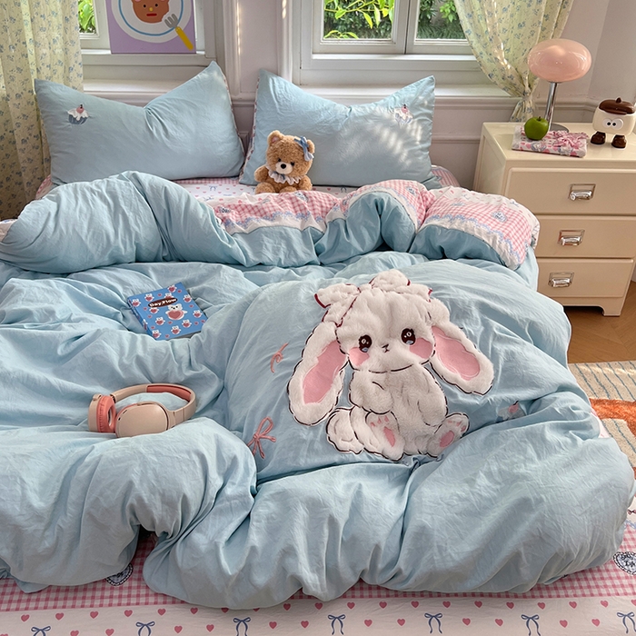 91家纺网 家纺一手货源 找家纺 优佳优品 2025新款水洗棉印花贴布绣四件套【提供买家秀】 朱迪兔