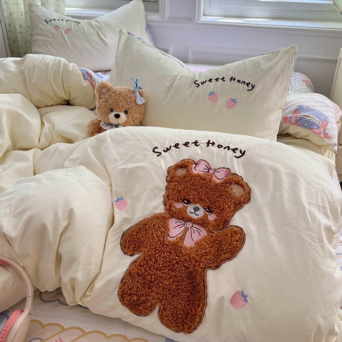 91家纺网 家纺一手货源 找家纺 优佳优品 2025新款水洗棉印花贴布绣四件套【提供买家秀】 帕丁顿熊