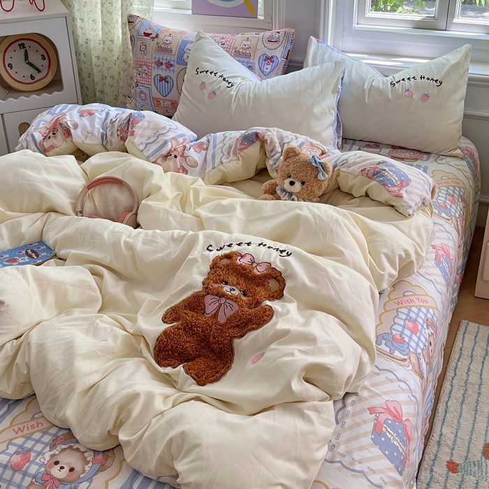 91家纺网 家纺一手货源 找家纺 优佳优品 2025新款水洗棉印花贴布绣四件套【提供买家秀】 帕丁顿熊