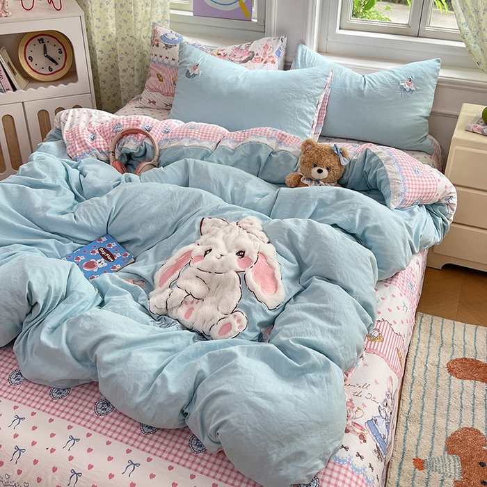 91家纺网 家纺一手货源 找家纺 优佳优品 2025新款水洗棉印花贴布绣四件套【提供买家秀】 朱迪兔