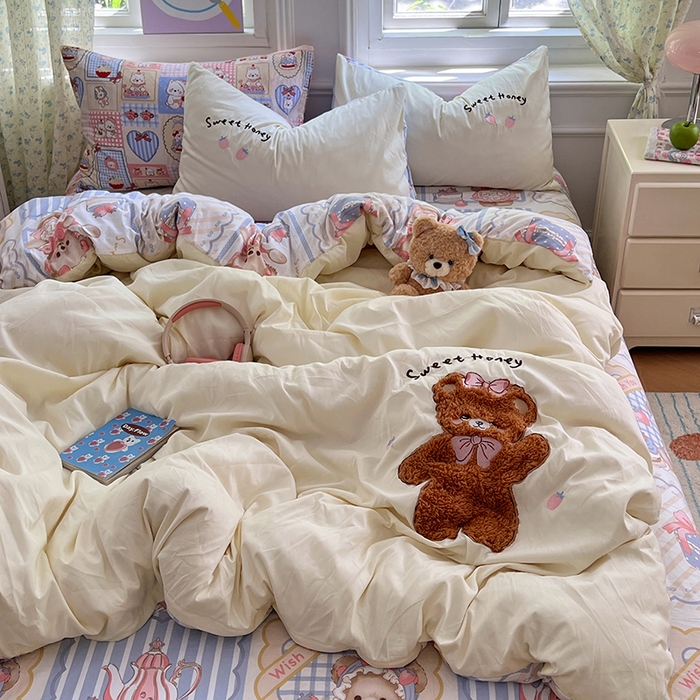 91家纺网 家纺一手货源 找家纺 优佳优品 2025新款水洗棉印花贴布绣四件套【提供买家秀】 帕丁顿熊