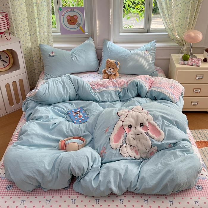 91家纺网 家纺一手货源 找家纺 优佳优品 2025新款水洗棉印花贴布绣四件套【提供买家秀】 朱迪兔