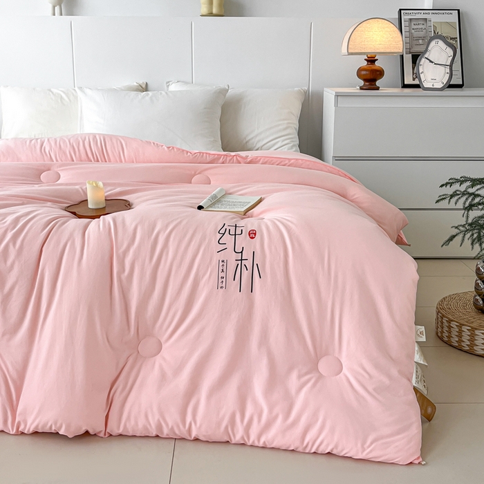 91家纺网 家纺一手货源 找家纺 爱宝被业 2025新款纯朴A类亲肤棉大豆被 纯朴-粉