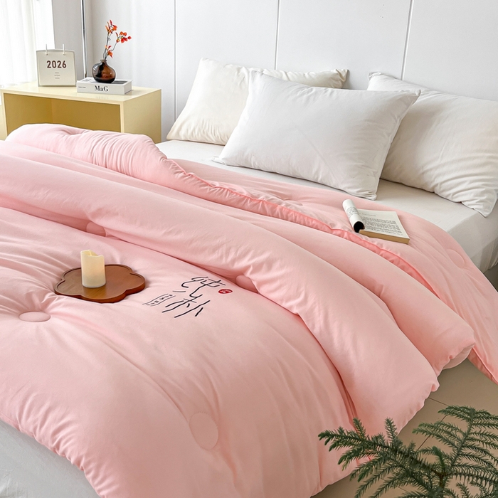 91家纺网 家纺一手货源 找家纺 爱宝被业 2025新款纯朴A类亲肤棉大豆被 纯朴-粉