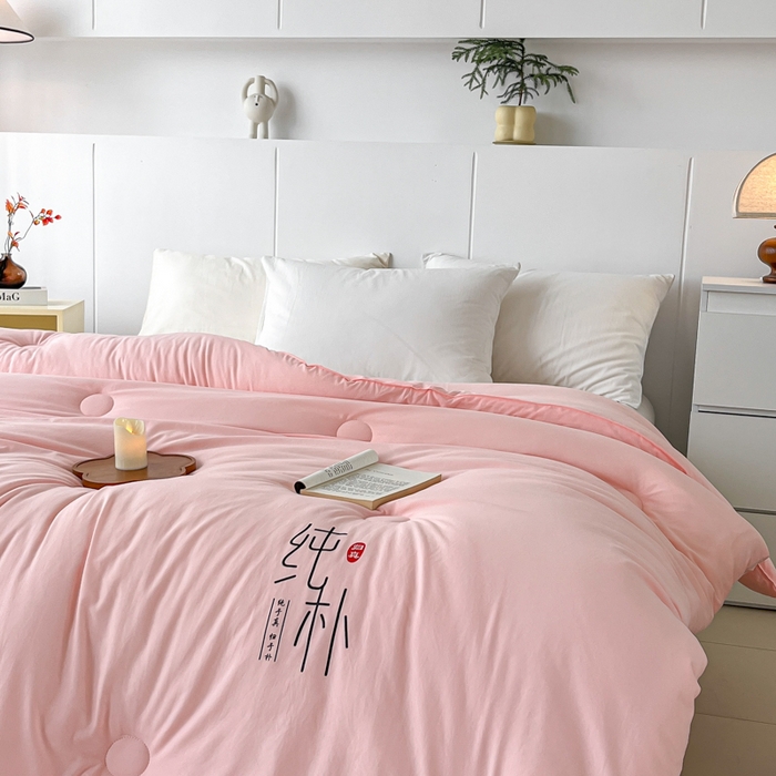 91家纺网 家纺一手货源 找家纺 爱宝被业 2025新款纯朴A类亲肤棉大豆被 纯朴-粉