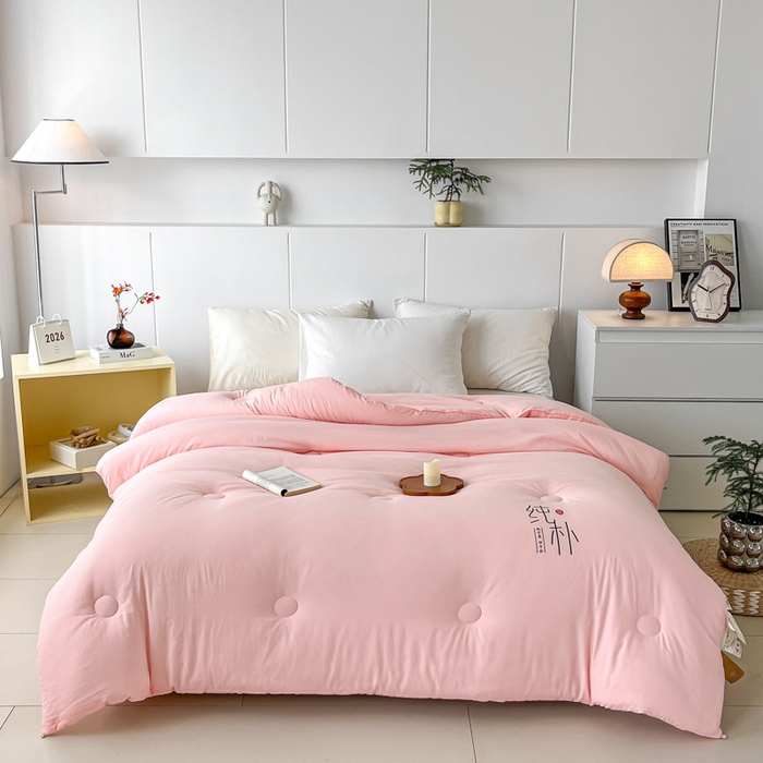 91家纺网 家纺一手货源 找家纺 爱宝被业 2025新款纯朴A类亲肤棉大豆被 纯朴-粉