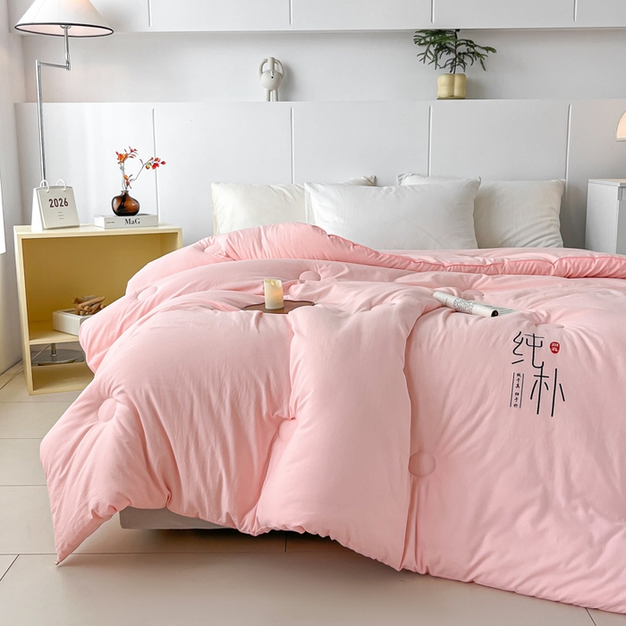 91家纺网 家纺一手货源 找家纺 爱宝被业 2025新款纯朴A类亲肤棉大豆被 纯朴-粉