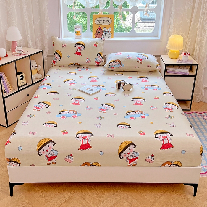 91家纺网 家纺一手货源 找家纺 优尚佳生活馆 2025新款亲肤水洗棉印花床笠单品床笠单件单床笠 床笠款-樱桃小丸子