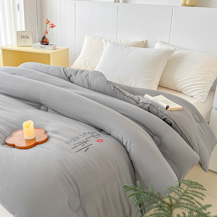 91家纺网 家纺一手货源 找家纺 爱宝被业 2025新款纯朴A类亲肤棉大豆被 纯朴-灰