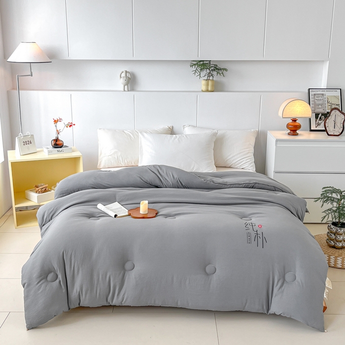 91家纺网 家纺一手货源 找家纺 爱宝被业 2025新款纯朴A类亲肤棉大豆被 纯朴-灰