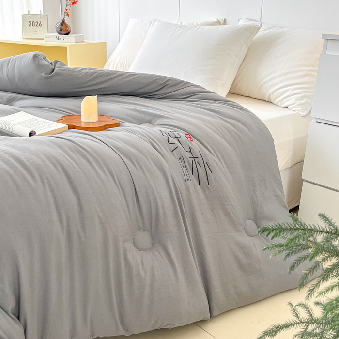 91家纺网 家纺一手货源 找家纺 爱宝被业 2025新款纯朴A类亲肤棉大豆被 纯朴-灰