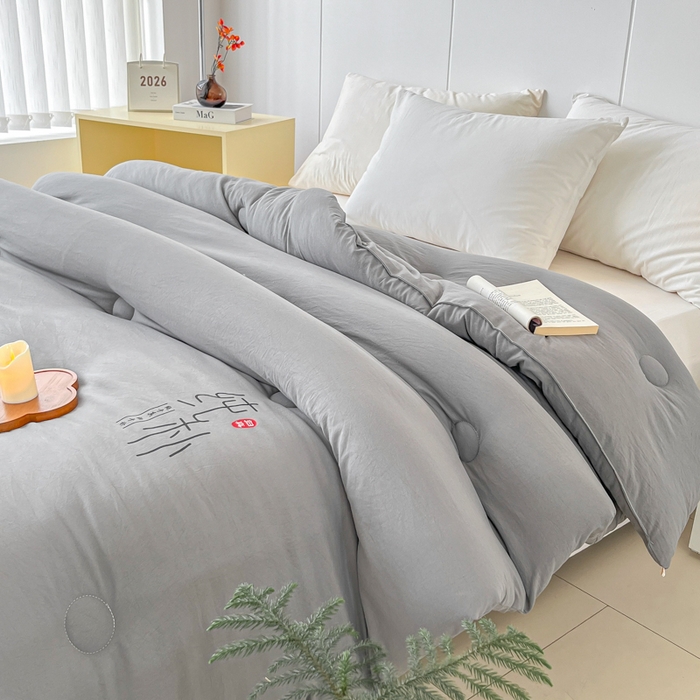 91家纺网 家纺一手货源 找家纺 爱宝被业 2025新款纯朴A类亲肤棉大豆被 纯朴-灰