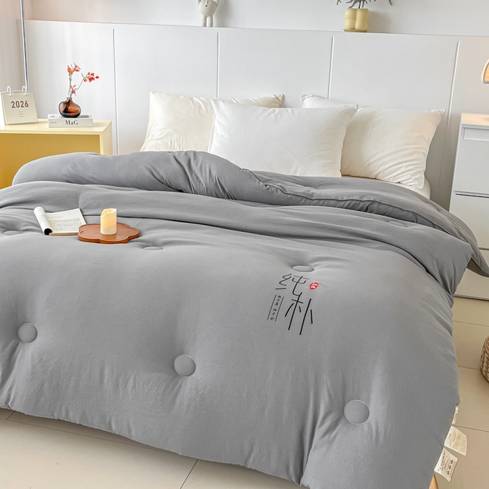 91家纺网 家纺一手货源 找家纺 爱宝被业 2025新款纯朴A类亲肤棉大豆被 纯朴-灰