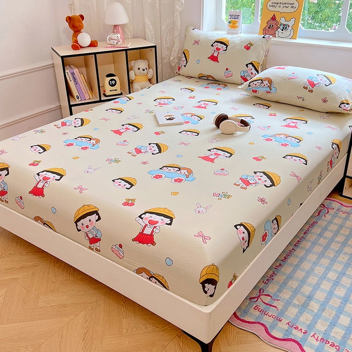 91家纺网 家纺一手货源 找家纺 优尚佳生活馆 2025新款亲肤水洗棉印花床笠单品床笠单件单床笠 床笠款-樱桃小丸子