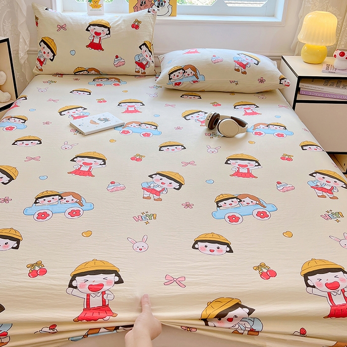 91家纺网 家纺一手货源 找家纺 优尚佳生活馆 2025新款亲肤水洗棉印花床笠单品床笠单件单床笠 床笠款-樱桃小丸子