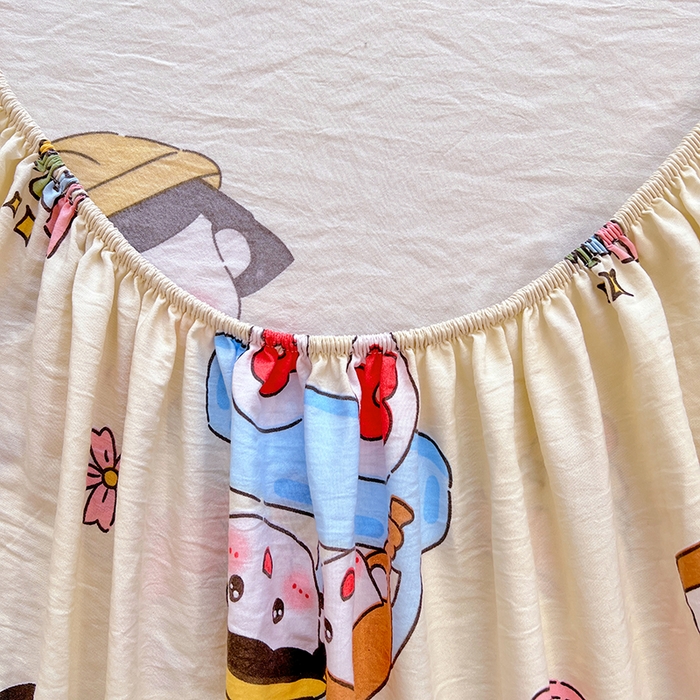 91家纺网 家纺一手货源 找家纺 优尚佳生活馆 2025新款亲肤水洗棉印花床笠单品床笠单件单床笠 床笠款-樱桃小丸子