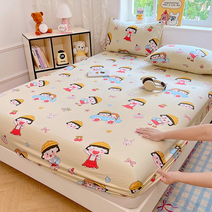 91家纺网 家纺一手货源 找家纺 优尚佳生活馆 2025新款亲肤水洗棉印花床笠单品床笠单件单床笠 床笠款-樱桃小丸子