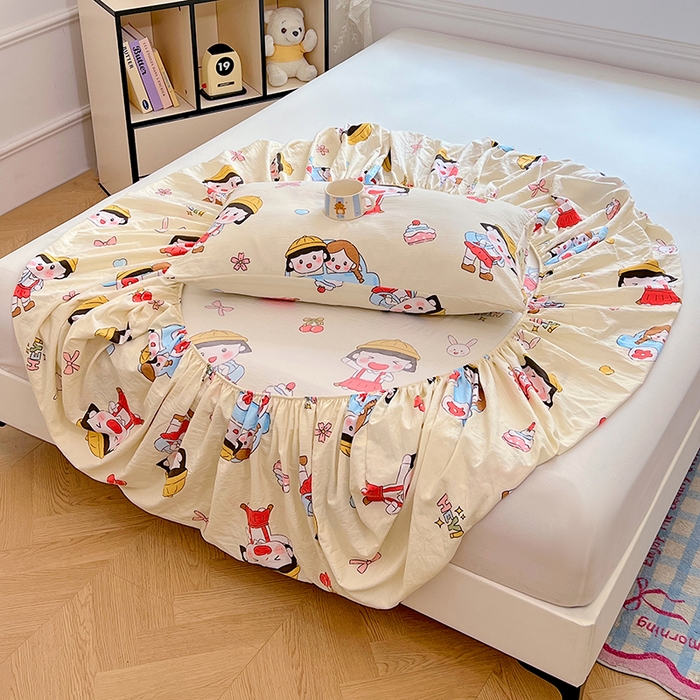 91家纺网 家纺一手货源 找家纺 优尚佳生活馆 2025新款亲肤水洗棉印花床笠单品床笠单件单床笠 床笠款-樱桃小丸子