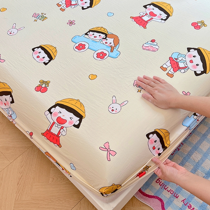 91家纺网 家纺一手货源 找家纺 优尚佳生活馆 2025新款亲肤水洗棉印花床笠单品床笠单件单床笠 床笠款-樱桃小丸子