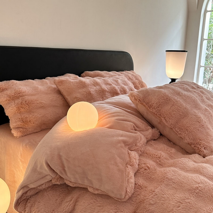 91家纺网 家纺一手货源 找家纺 蓝极人  2025新款高克重大兔绒兔兔绒牛奶绒四件套 豆沙