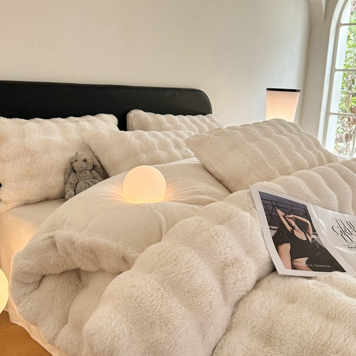 蓝极人  2025新款高克重大兔绒兔兔绒牛奶绒四件套 暖白