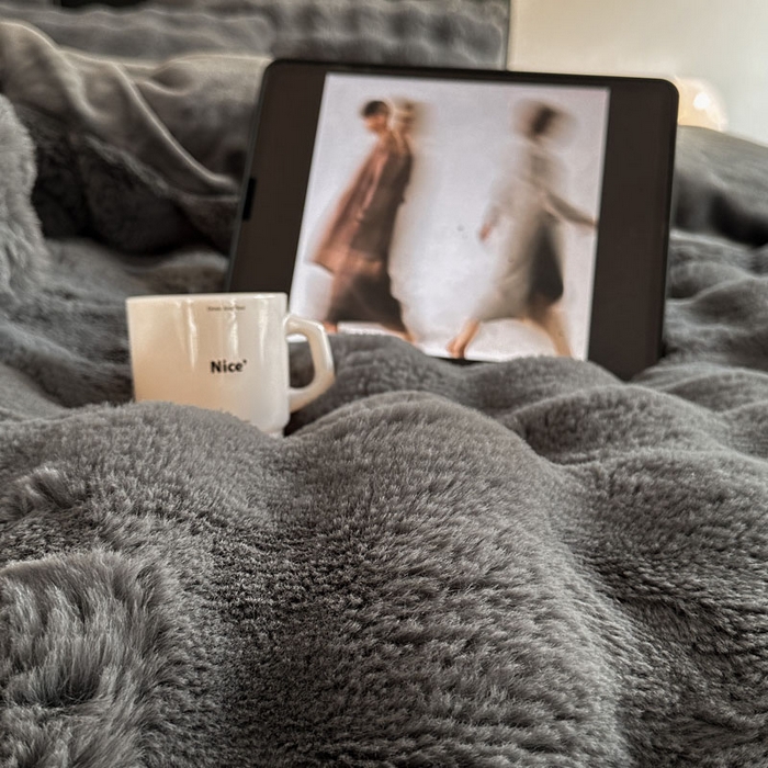 91家纺网 家纺一手货源 找家纺 蓝极人  2025新款高克重大兔绒兔兔绒牛奶绒四件套 深灰